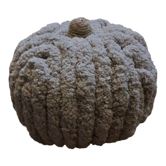 Chenille Pumpkin Halloween Fall Thanksgiving Decor Centerpiece Cozy Grey Twine - Picture 5 of 7